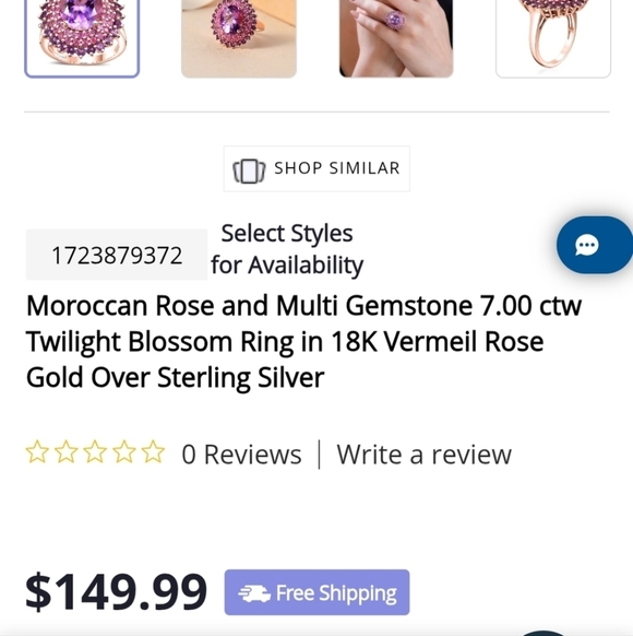 Moroccan Rose & Multi Gemstone 7.00 ctw Twilight Blossom Ring in 18K Vermeil 925 - Picture 9 of 9